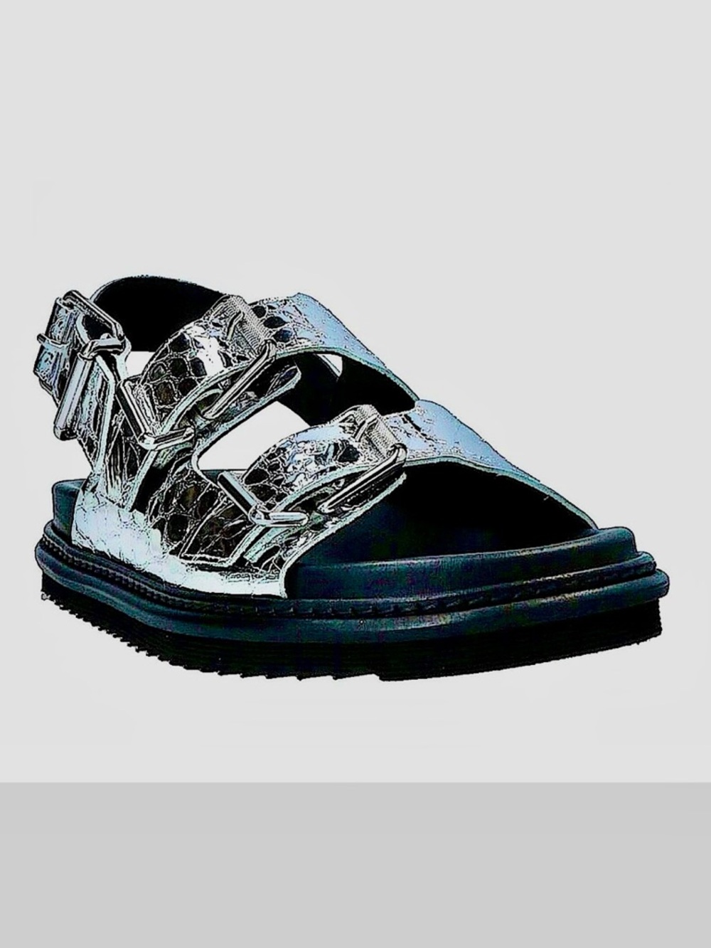 Zadig & Voltaire Crocodile Embossed Metallic Silver Leather Slingback Sandals